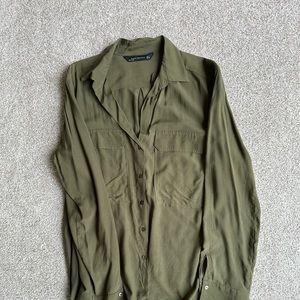 Zara Women 2 button down blouses. Green blue & white stripe. Great condition.